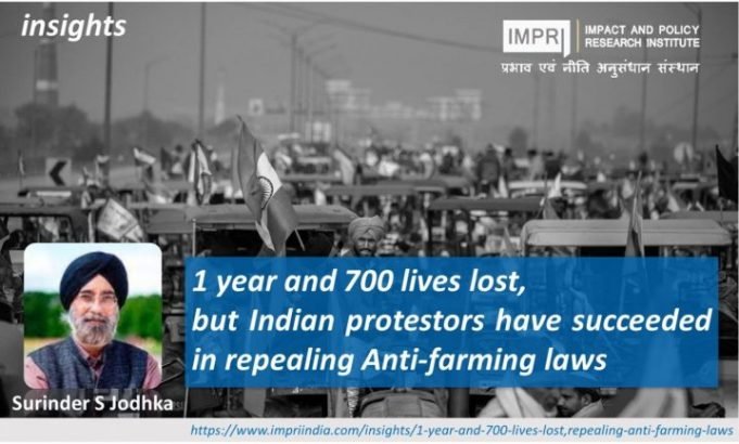 1 year and 700 lives lost, but Indian protestors have succeeded in repealing anti-farming laws – IMPRI Impact and Policy Research Institute 1 year and 700 lives lost, but Indian protestors have succeeded in repealing anti-farming laws - IMPRI Impact and Policy Research Institute